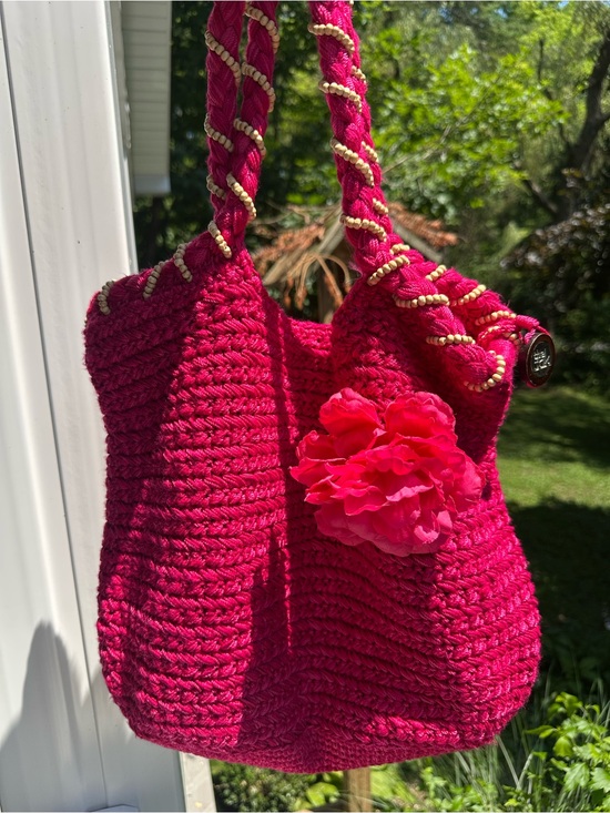 The Sak Handbags - The Sak Fuchsia Crochet Shoulder Bag with Floral Accent